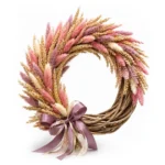 Στεφάνι Ξύλινο μεσαίο με Στάχυα και γουνάκια ροζ